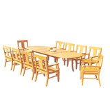 13 Pcs Grade-A Teak Wood Dining Set: 118" Double Extension Mas Oval Trestle Leg Table And 12 Osborne Arm Chairs #11OS2712