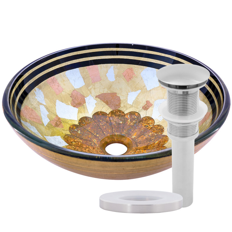 Novatto 16.5'' Glass Circular Bathroom Sink, Brushed Nickel
