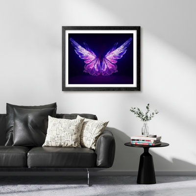 Reproduction d'art aile de papillon irisée - art suspendu mauve-bleu chatoyant pour décoration murale de rêve