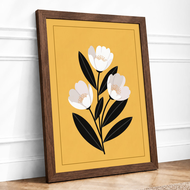 Triple Stem in Gold Botanical - Framed Print, Walnut, A1 - 84.1 x 59.4 cm