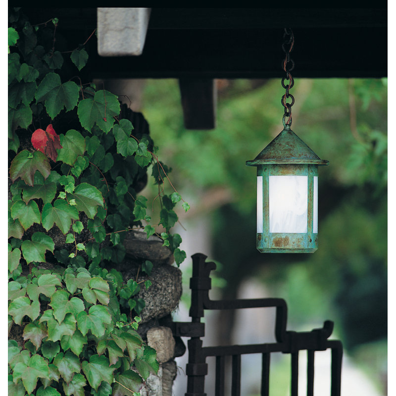 Arinze Outdoor Hanging Lantern, 14.25" H x 8.38" W, Verdigris Patina, Clear Seedy
