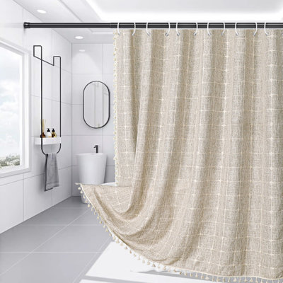 Kbndieu Shower Curtain Bohemian Farmside Shower Curtain,Linen Heavy Duty Striped Fabric Shower Curtain Set with Tassel, Water Repellent, Bohemian Vintage Countries Cloth Shower Bath Curtain Decor
