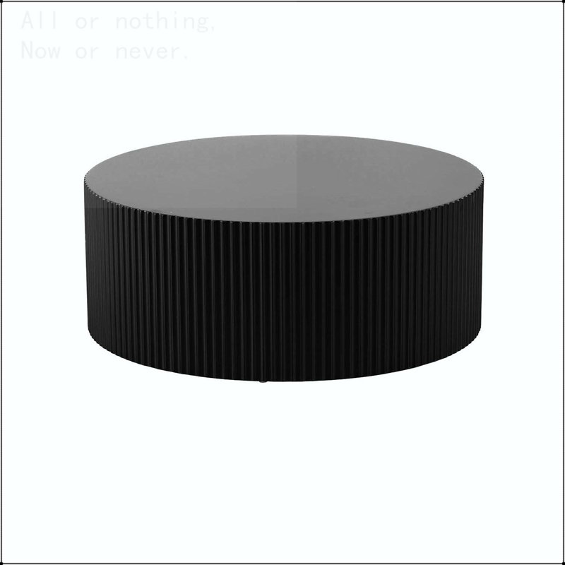 Table basse ronde en faux travertin avec motif en relief, Noir mat