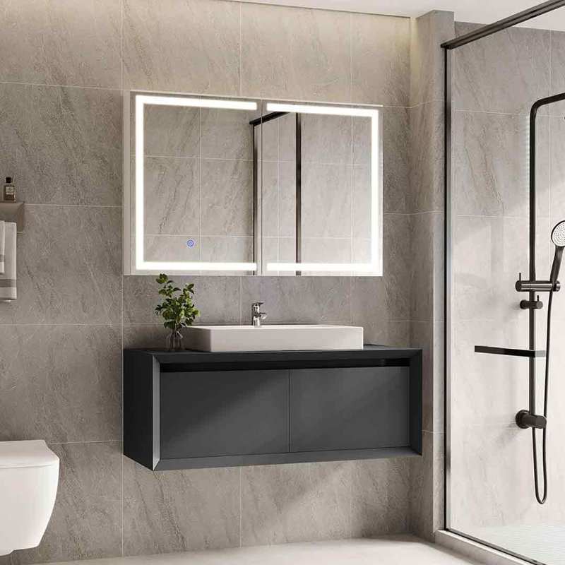 White Wall Mounted Medicine Cabinet with LED Lights and Mirror