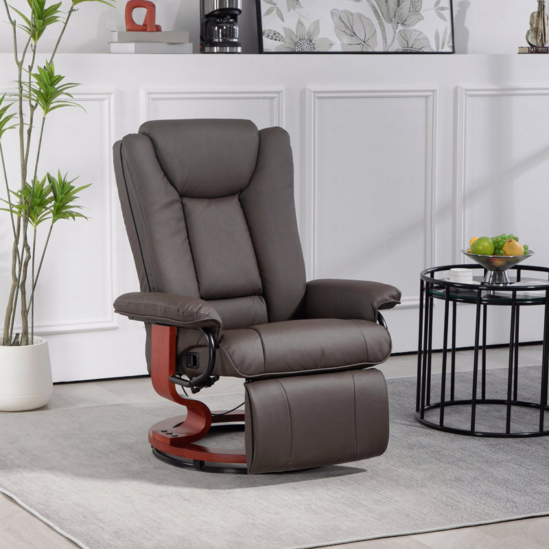 Manual Swivel With Recliner Function Chair, Pu Leather Reclining Chair With Footrest For Living Room, Brown