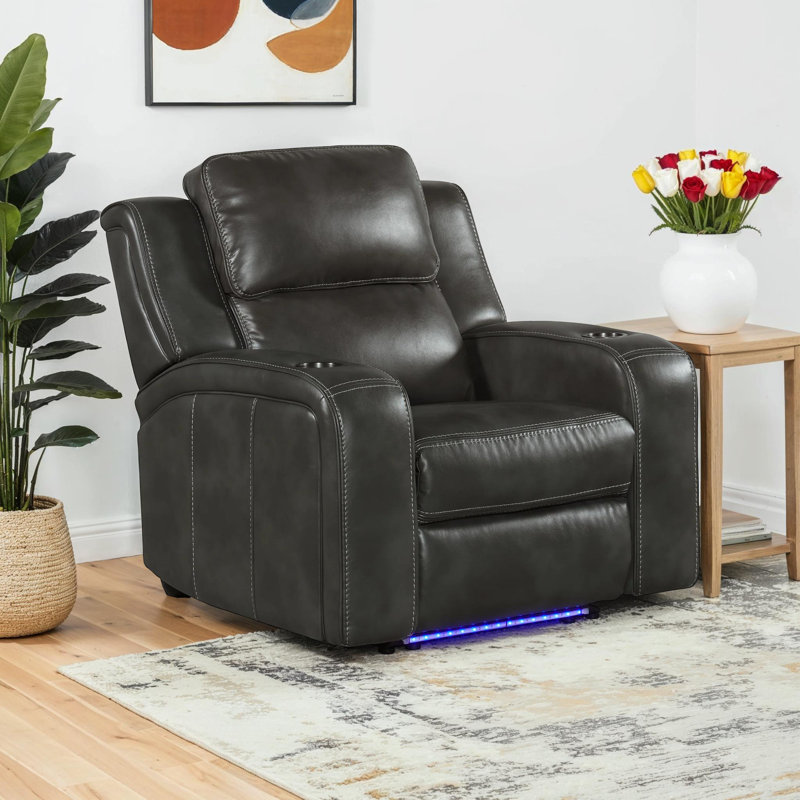 Silhouette Dual-Power Recliner with Dual-Power Recline & Headrest, Bolero Slate Faux Leather