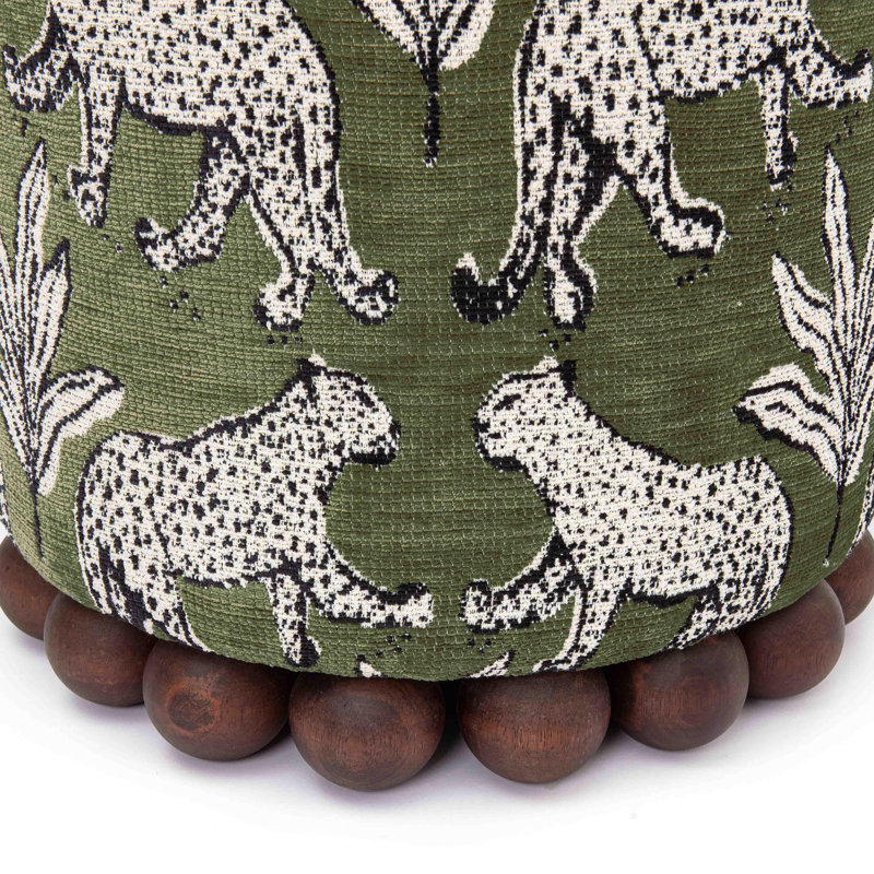 Bergenfield Leopard Jacquard Ottoman, Green
