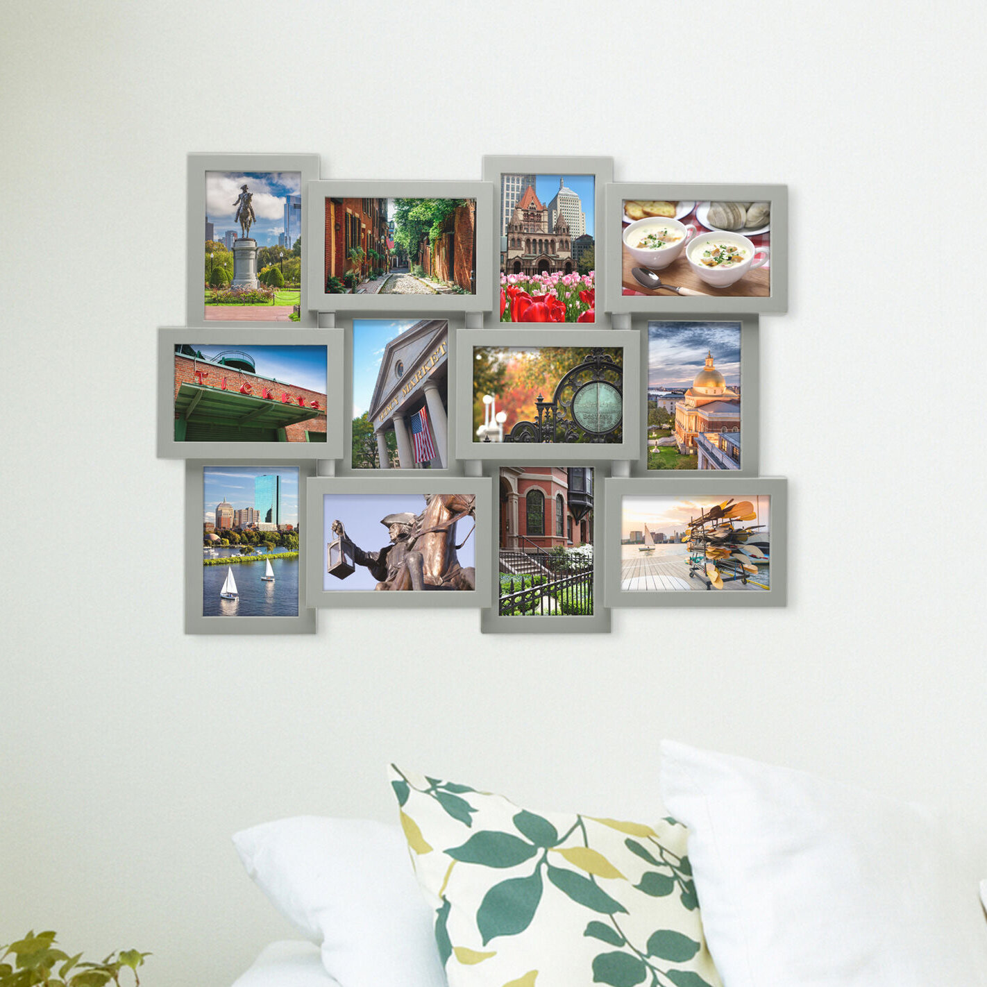 Walden Wooden Picture Frame, White Collage Mat, six 4x6 Glass Openings