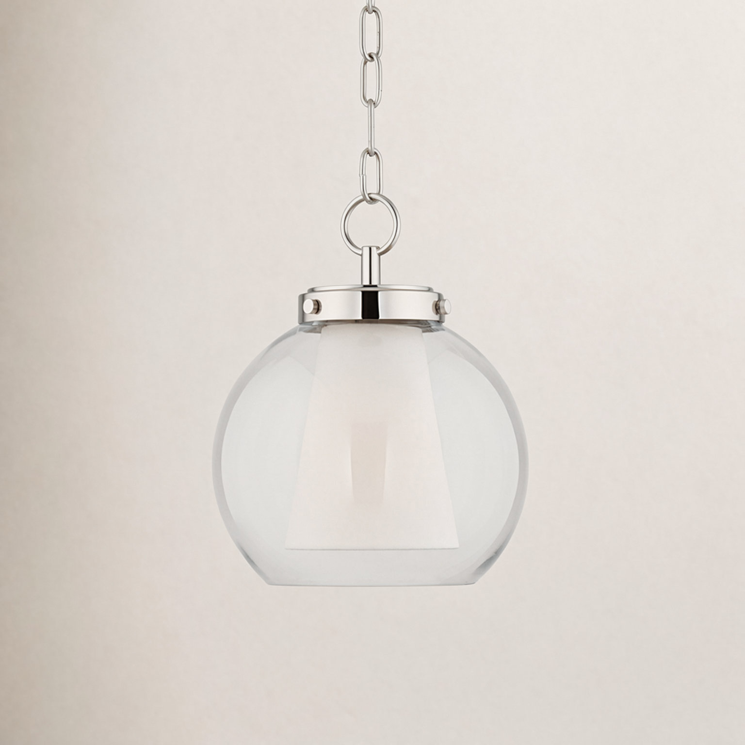 Dunwell Single Light Pendant, Polished Nickel, 12" H x 10" W x 10" D