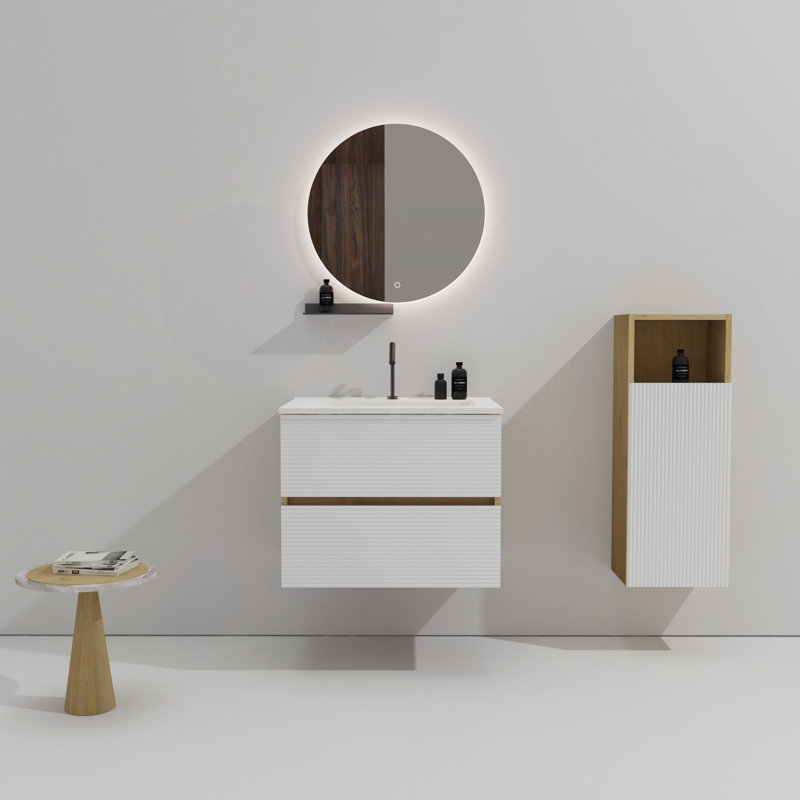 Meuble-lavabo mural avec lavabo intégré en céramique avec trop-plein, grand meuble-lavabo flottant de rangement pour salle de bain moderne, pré-assemblé