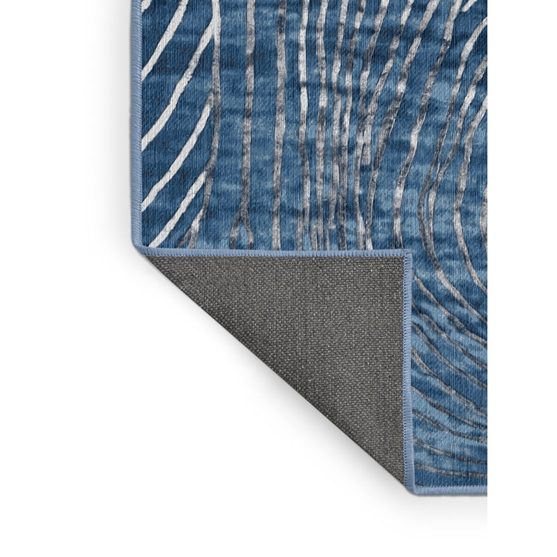 Machine Washable Blue Area Rug, Rectangle 5' x 7'