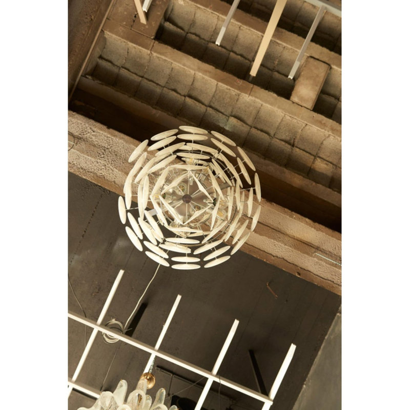 Lustre géométrique clair Murano Vistosi, Laiton, Transparent / blanc / ambre, 20” Diameter x 25” Height