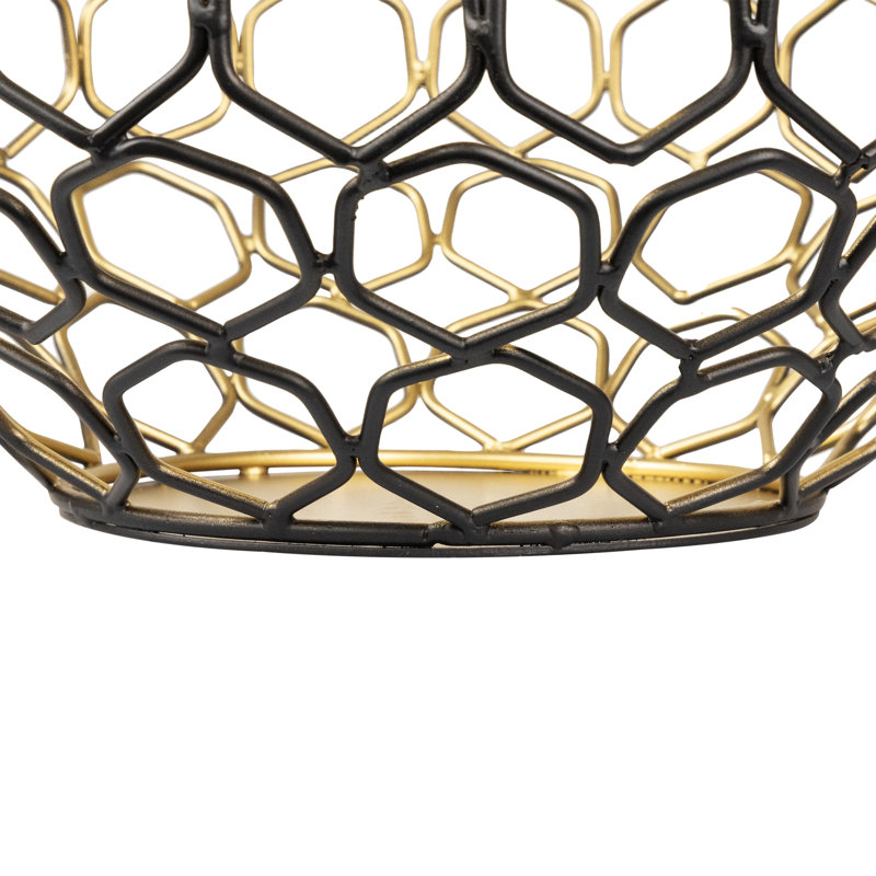 Small Geometric Cage Iron Pillar Candle Holder - - Black And Gold, 11" H x 10" W x 10" D