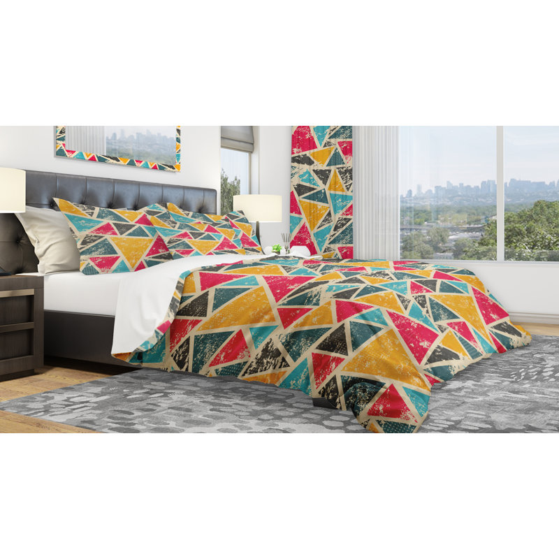 Ensemble de housse de couette à géométrie triangulaire designart, Housse de couette très grand + 2 taies décoratives