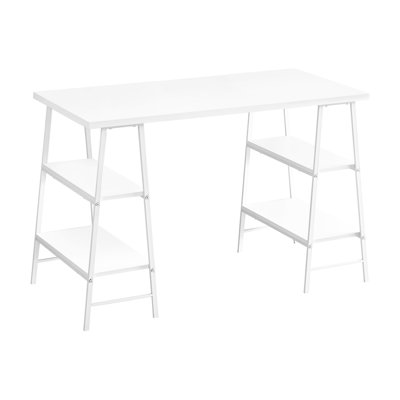 Industrial-style Computer Desk, 48"l White Laminate Desktop With 4 Fixed Shelves And Metal Legs For Home Office Contemporary Laptop Workstation Office
