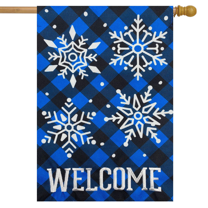 Checkered Snowflakes Burlap Winter House Flag