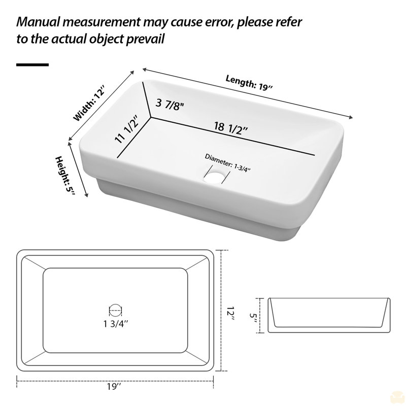 Lavabo de salle de bain semi-encastré en céramique 19 po x 12 po blanc