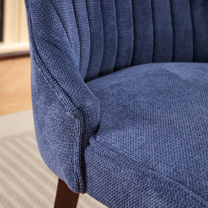 Chaise d'appoint en rayonne de chenille pour salle à manger en rayonne et chenille, Bleu, Noyer