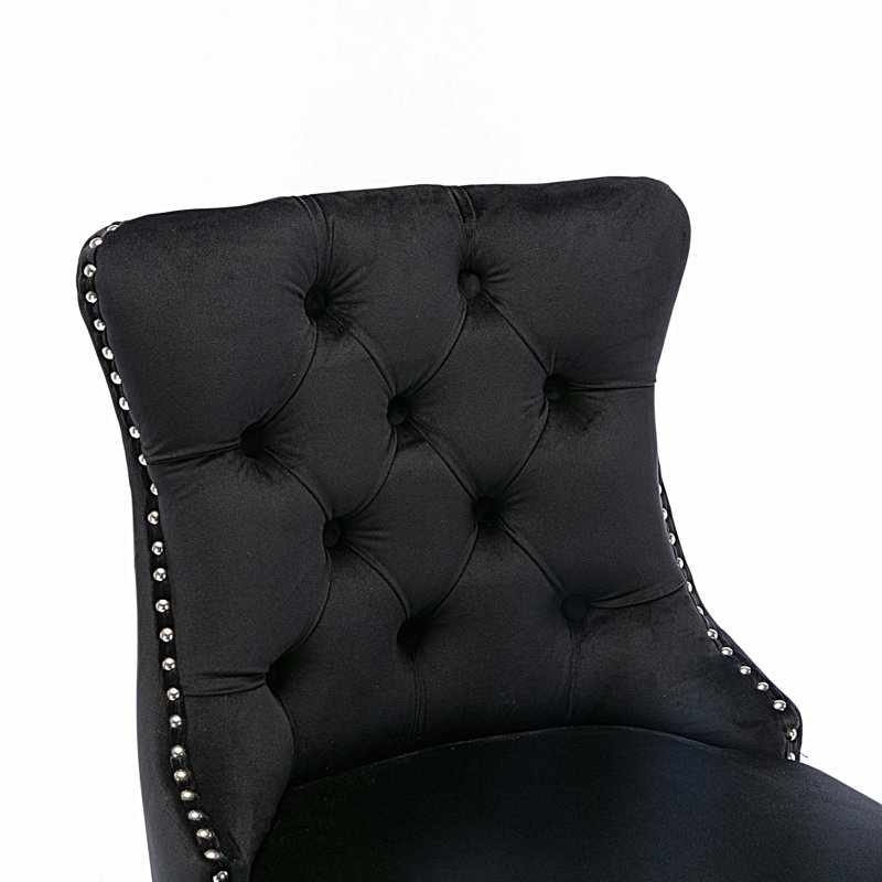 Ensemble de 2 tabourets de bar rembourrés, Noir, Siège noir / structure noire