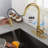 Pull Down Kitchen Faucet With Touch Function, Single Lever For Precise Water Temperature And Flow Management, 360 Rotating High - Arc Nozzle, Brushed Gold Stainless Steel Rust Finish, Aerators A