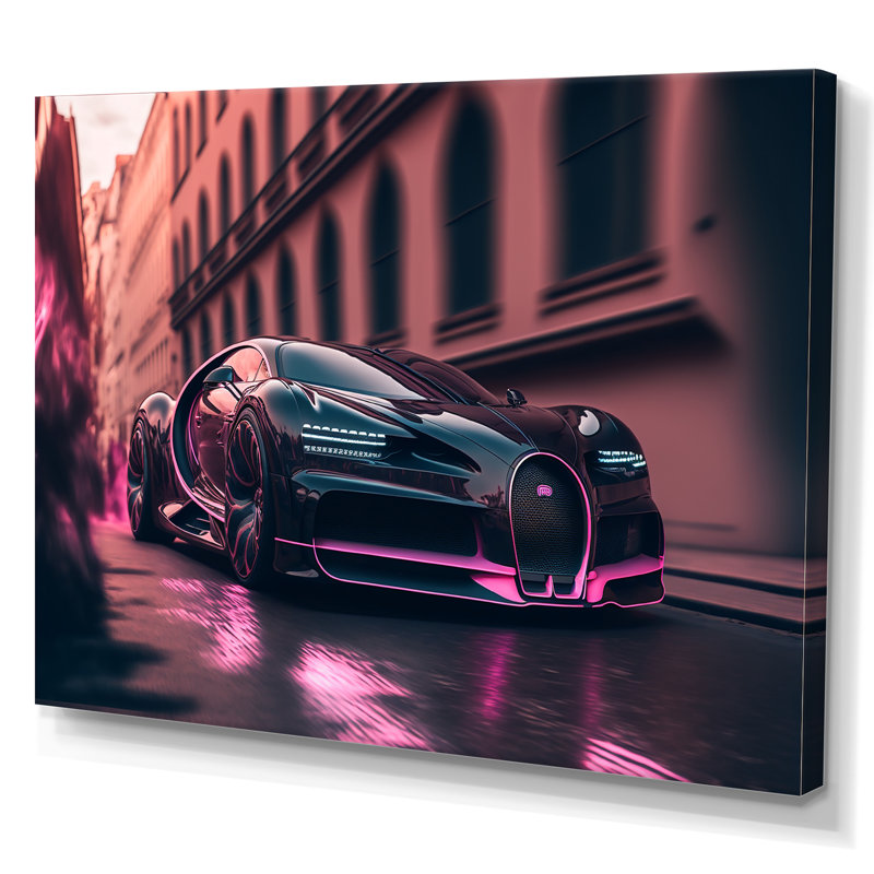 «Visionary Bugatti Design» en noir et magenta II, reproduction sur toile, H 12 po x l 20 po x P 1 po, Toile tendue