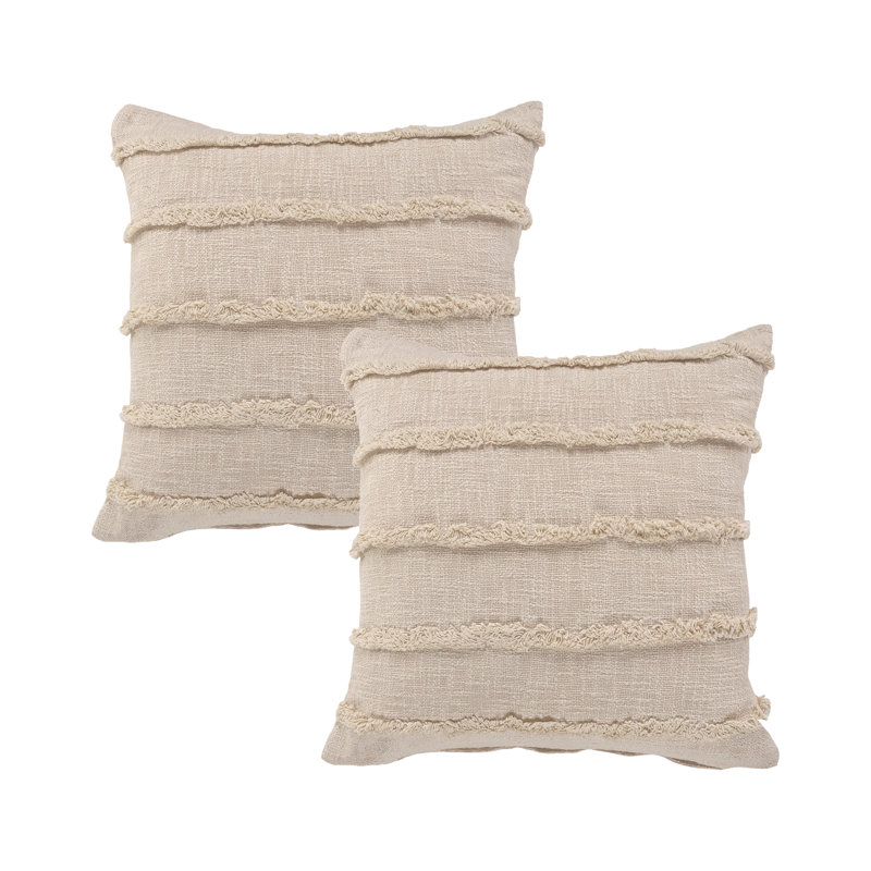 Housse de coussin 100% coton, Polyester/ bourre en polyester, Beige