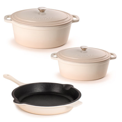 BergHOFF Neo 5Pc Cast Iron Set: 5Qt and 8Qt Covered Dutch Ovens and 10" Fry Pan