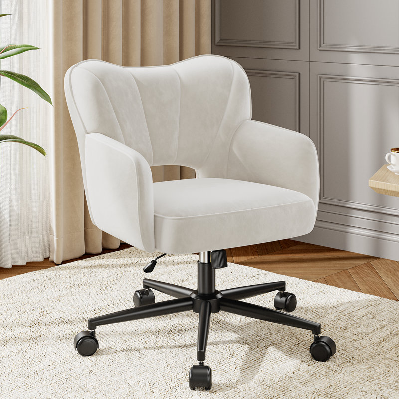 Swivel Arc Back Upholstered Vanity Chair With Tilt Function And Armrests, White