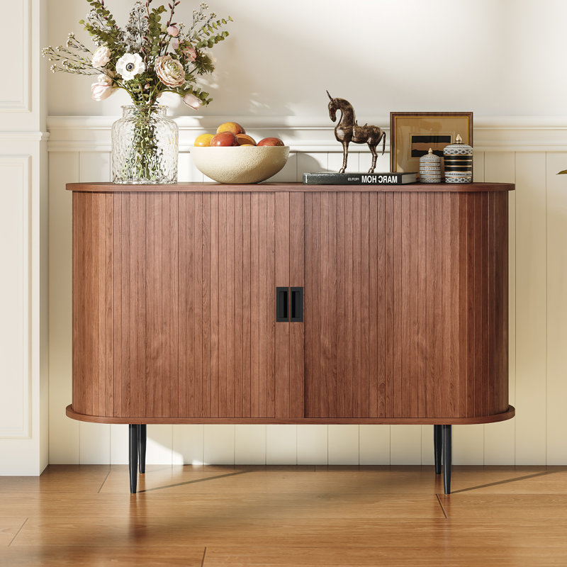 47'' Sideboard Cabinet with Wood Tambour Doors, Walnut, Brown