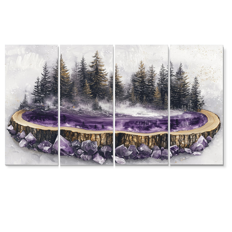 Palominas - Art mural forêt - décoration murale traditionnelle 4 pièces, H 32 po x l 64 po