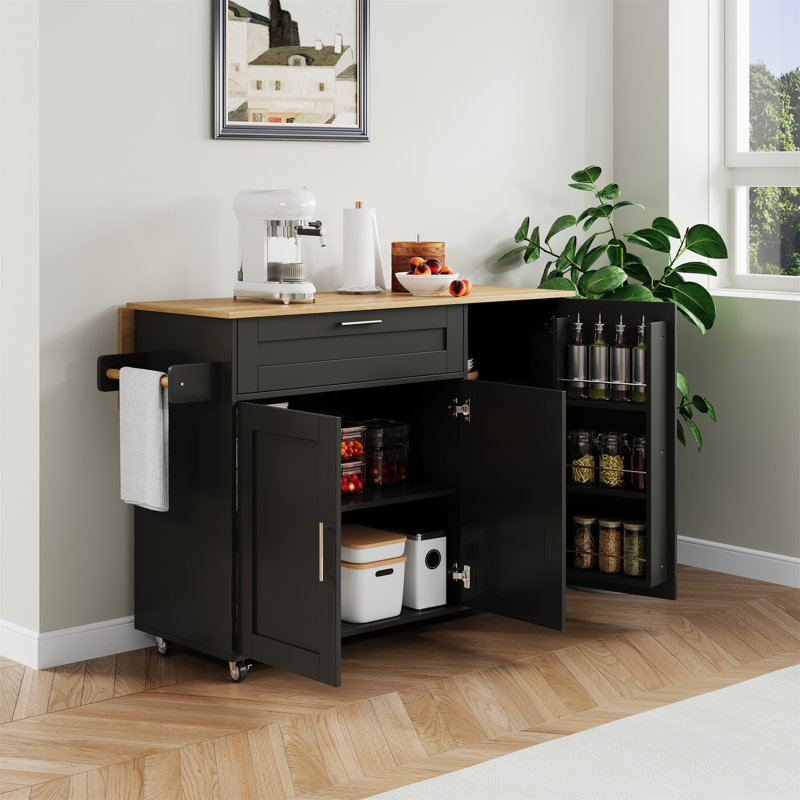 Wood Kitchen Island, Black