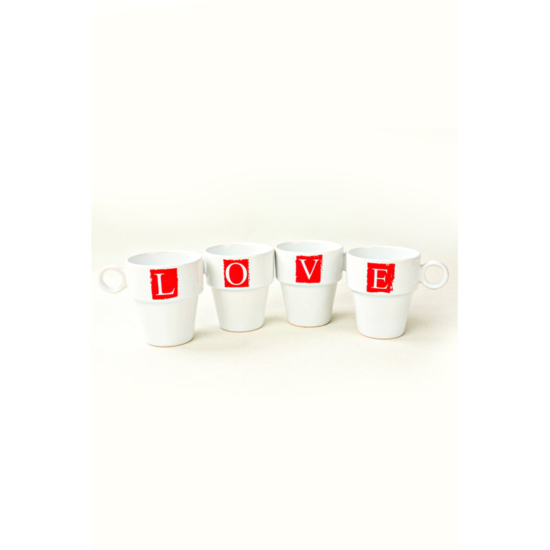 Ensemble de grandes tasses en grès céramique Collazo (6 pièces), blanc et rouge, 3,9 po | 9,5 oz liq. Antibactérien, résistant aux chocs thermiques, facile à nettoyer, va au lave-vaisselle et au micro-ondes | Parfait pour la maison ou le bureau, élégant et durable