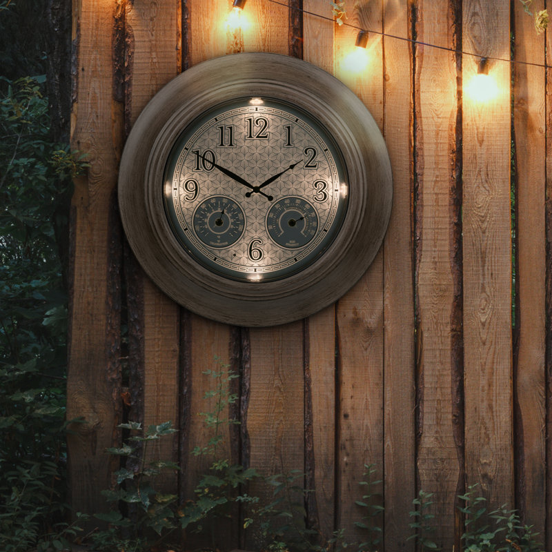 Aerick 21 in. Outdoor Quartz Wall Clock with Illuminated Backlight