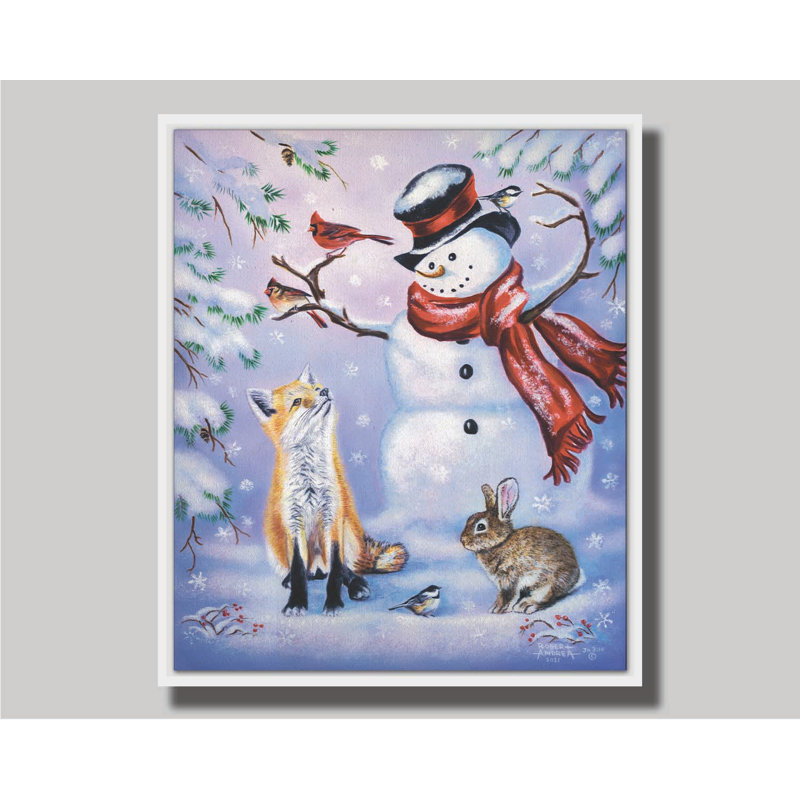 Winter Friends par Robert Andrea, Toile encadrée flottée blanche, Non, H 20,5 po x l 16,5 po x P 1,5 po