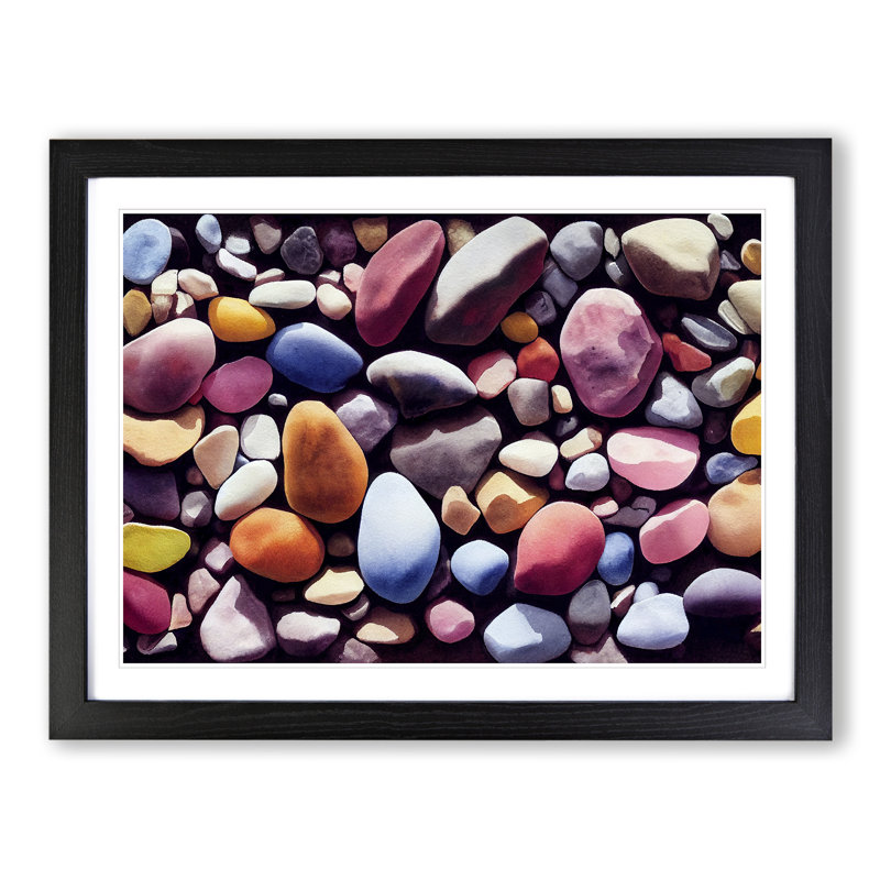 Colourful River Pebbles Vol.4 - Single Picture Frame Print, Black Framed, 46cm H x 64cm W x 2cm D