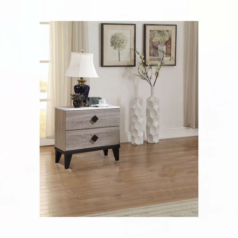 Nightstand with Storage Drawer, Light Gray
