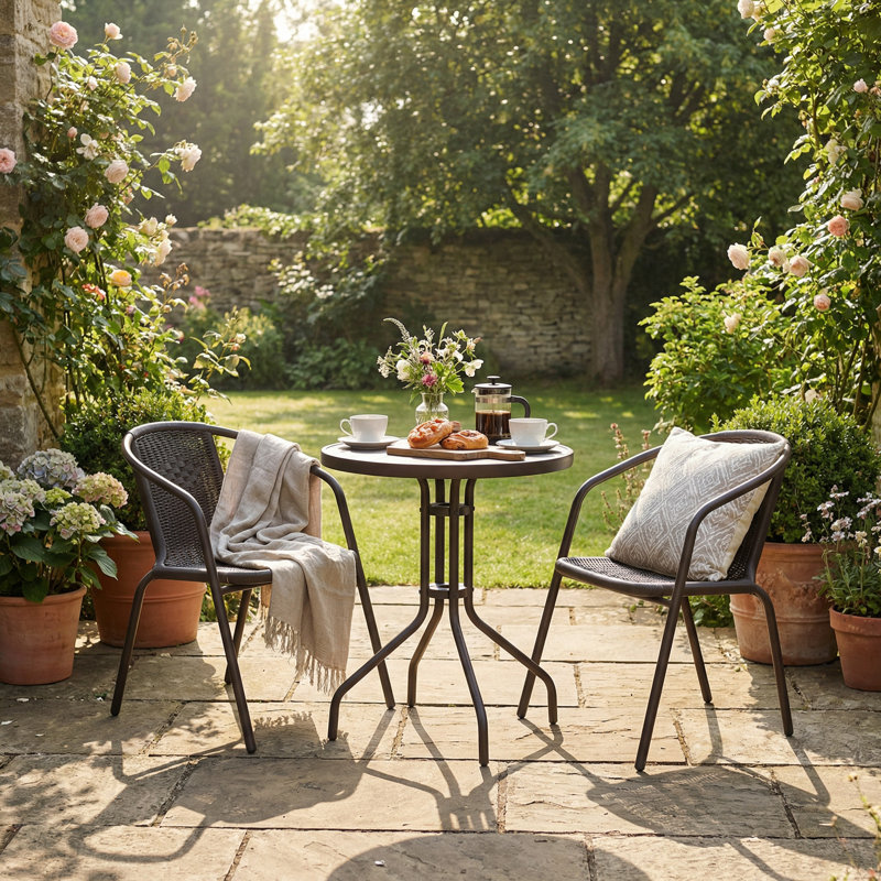 2 - Person Patio Dining Set with Round Table, Brown