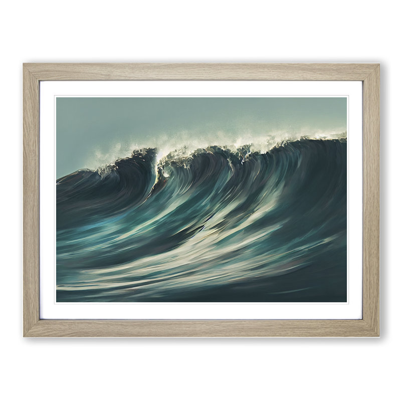 Intense Ocean Wave - Framed Print, 46cm H x 64cm W x 2cm D, Oak Framed