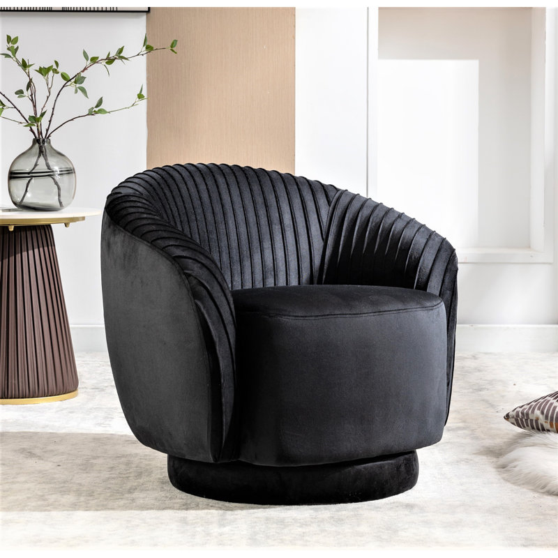Milvo Velvet Swivel Barrel Chair, Black Velvet