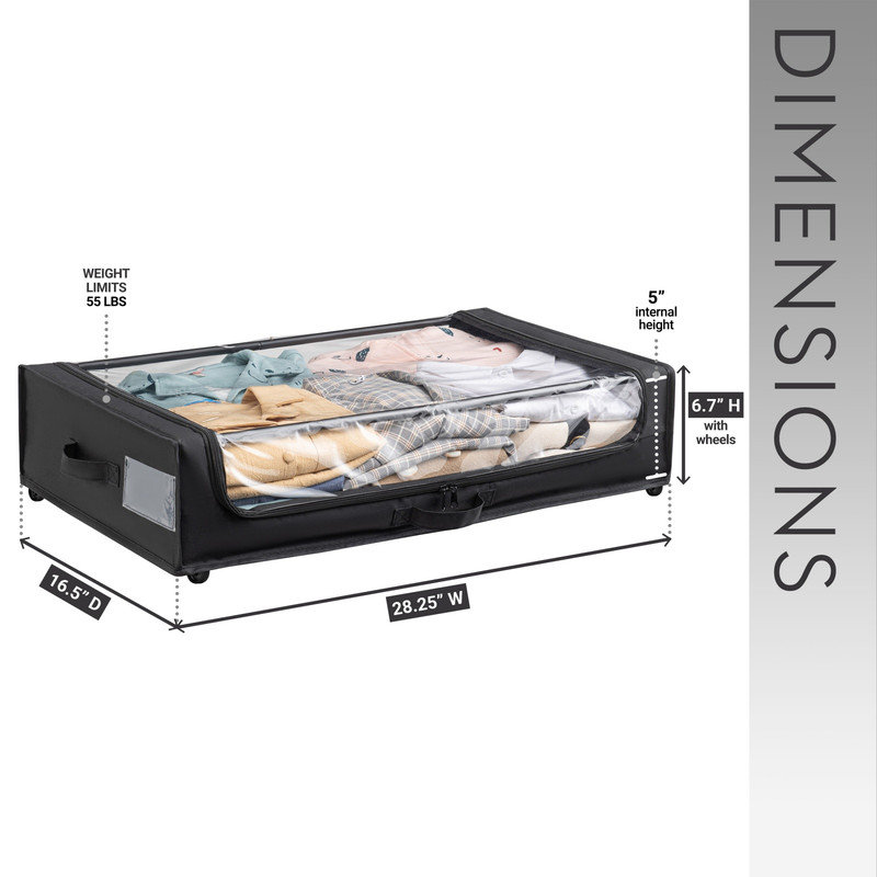 Ensemble de 2 contenants de rangement à roulettes sous le lit avec couvercle transparent, roues multidirectionnelles Smooth-Glide, organisateur peu encombrant pour vêtements, chaussures