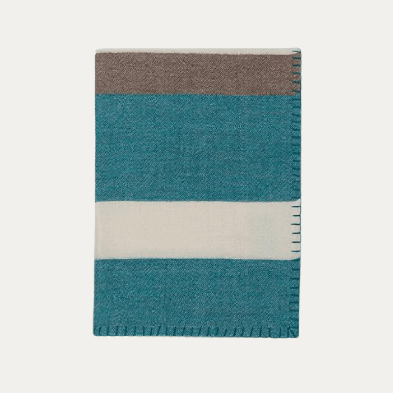 Block Stripe Woven Baby Alpaca Throw Blanket, Peacock/Taupe