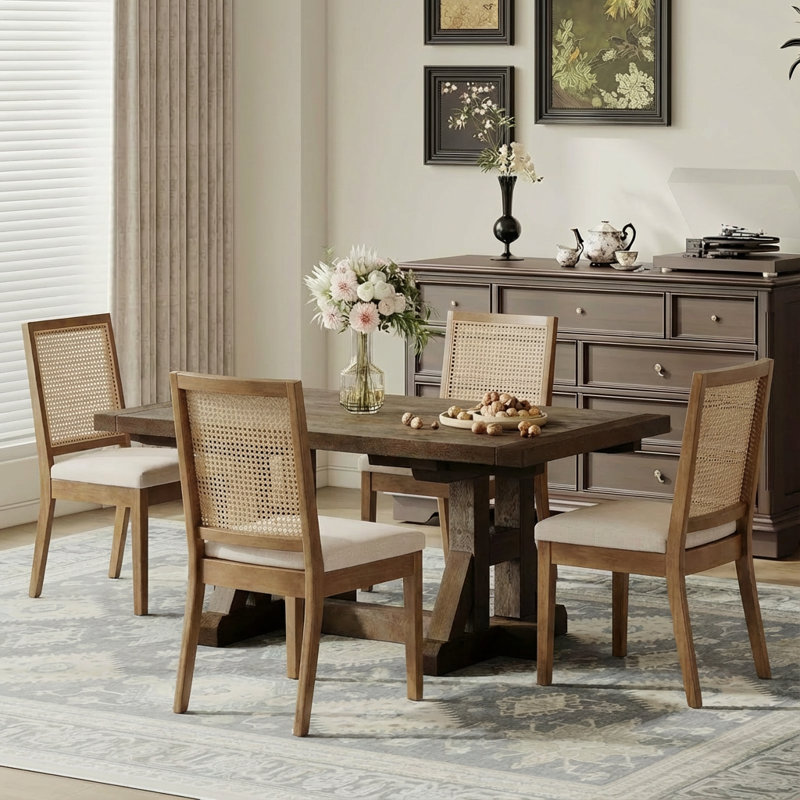 Side Chairs Dining Chairs Modern Solid Wood Dining Chairs With Rattan Backrest, Brown, 4