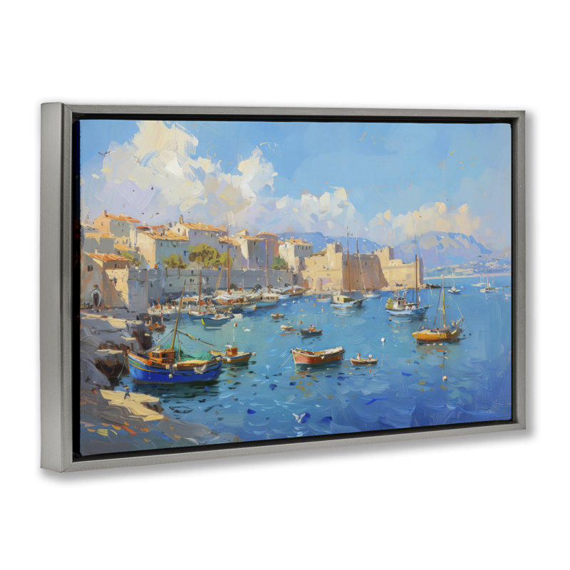 Cadre flottant Nautical Harbor Coastal Town, design par LSR Design Studio, H 21 po x l 31 po, Cadre flottant gris lustré