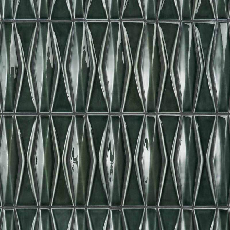 Nabi Harlequin 2X8 Crackled Glossy Glass Mosaic Tile, Deep Emerald Green