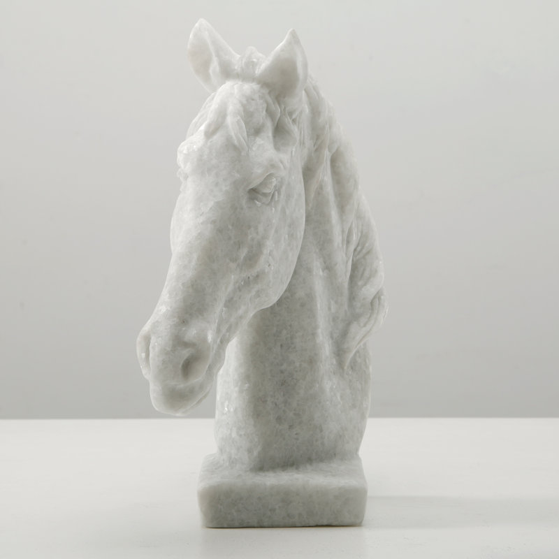 Lily''s Living 9"H White Marble Hand Carved Horse Head Statue, Art Figurine Sculpture, Home Dcor Collectible