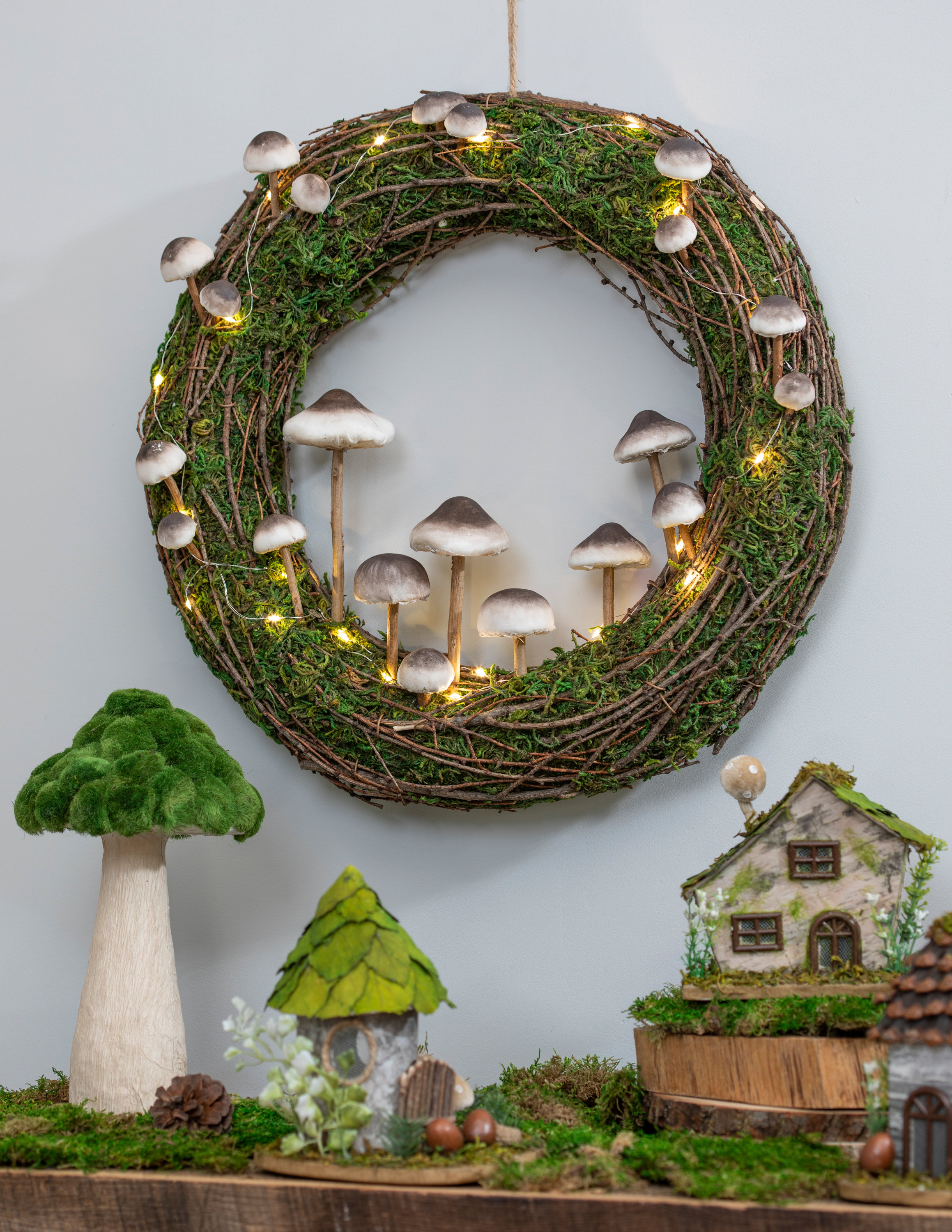 The Holiday Aisle® Rattan Mushroom Outdoor Wreath With Lights | Wayfair