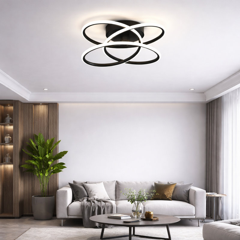 1 - Light LED Flush Mount 41cm dimmable Modern Geometric with Remote Control, Matte Black