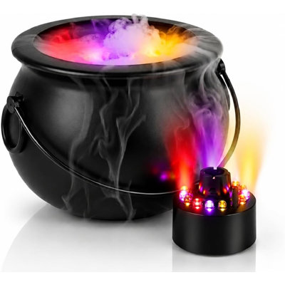 The Holiday Aisle Halloween Multi Pack Black Plastic Cauldron with Mist Maker Multi Colour Fogger