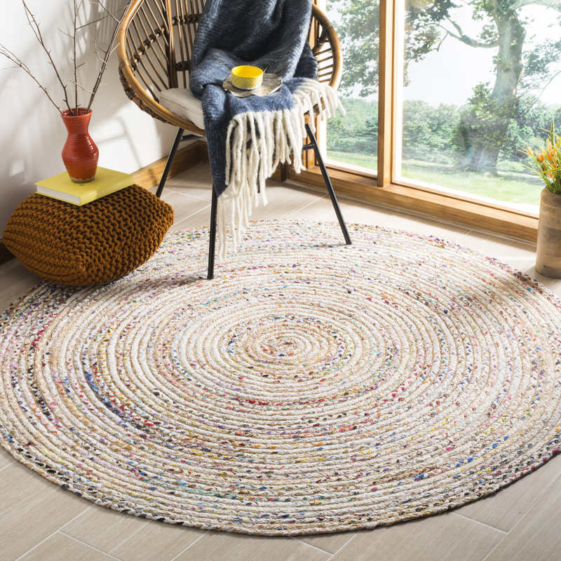 Herzig Flatweave Cotton Beige/Yellow Rug, Round 152cm