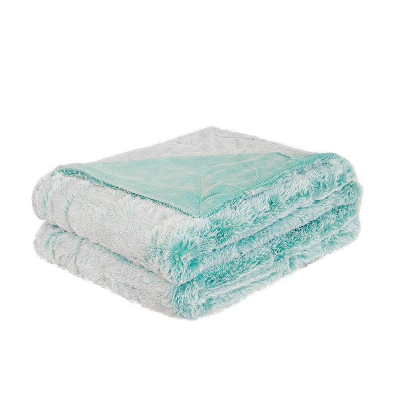 Jeté de lit en fausse fourrure, Bleu